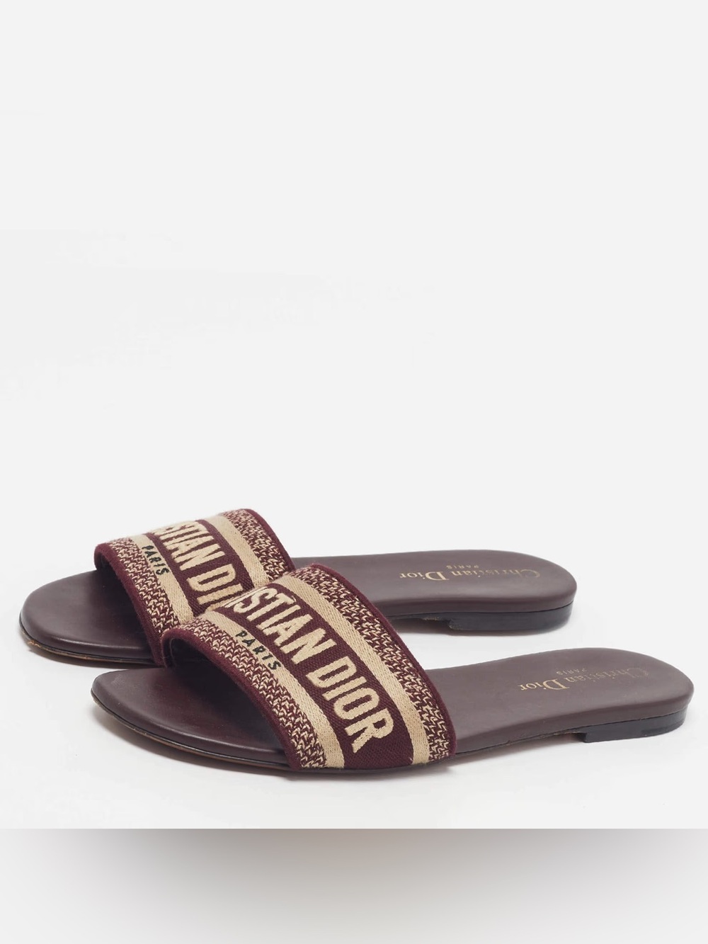 Dior Burgundy and Cream Slide Sandals